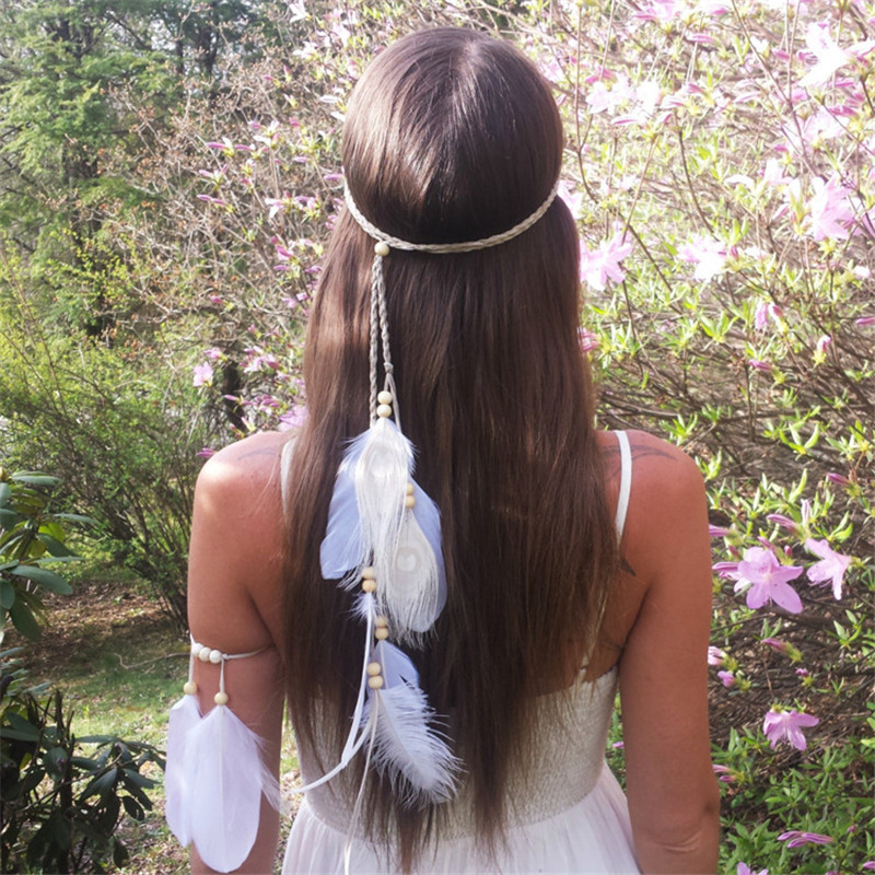 Ethnic Fashion India - The Indian White Feather Headband Headdress