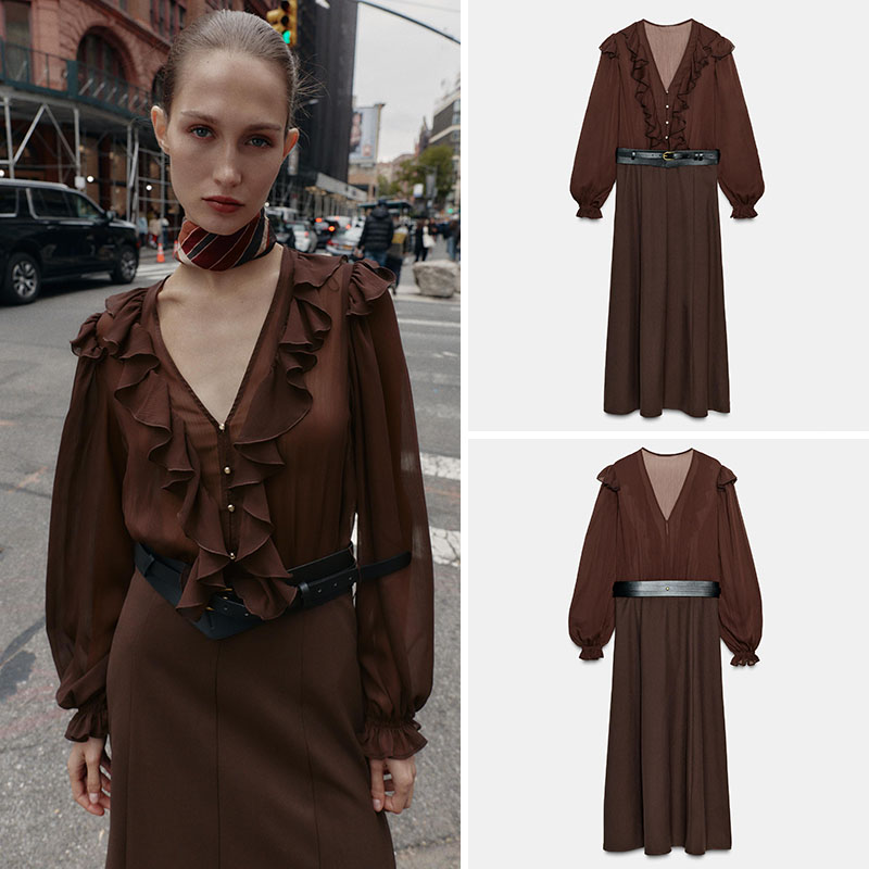Ethnic Wear In Fashion - Elegant V-Neck Long Sleeve Midi Dress