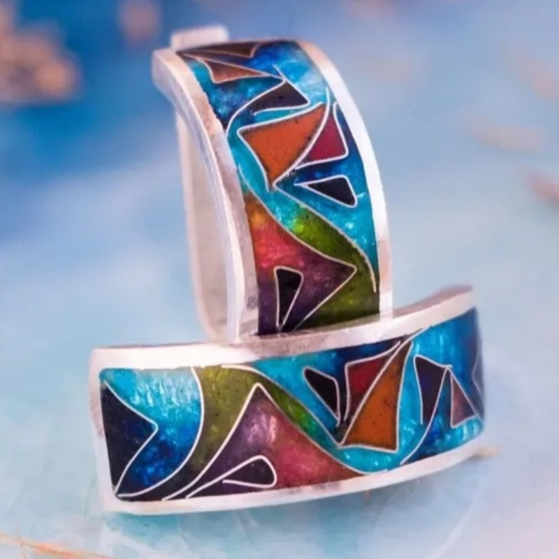 Ethnic Wear In Fashion - Ethnic Silver Color Enamel Hoops Earrings